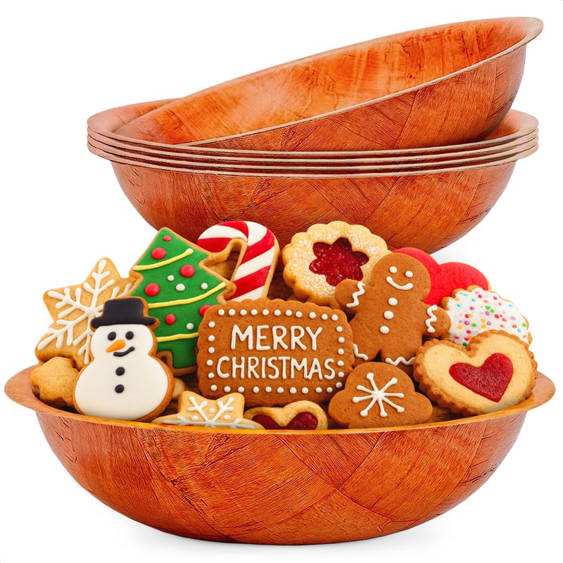 Reluen 6 Pack Wooden Salad Bowls - 8"Wx2"H Holiday Wooden Salad Bowl Set for Pasta, Fruit, or Side Dishes, Glossy and Easy to Clean Surface, for Party Dinners, Weddings, Great Valentines Day Gifts for Hosts - Image 1